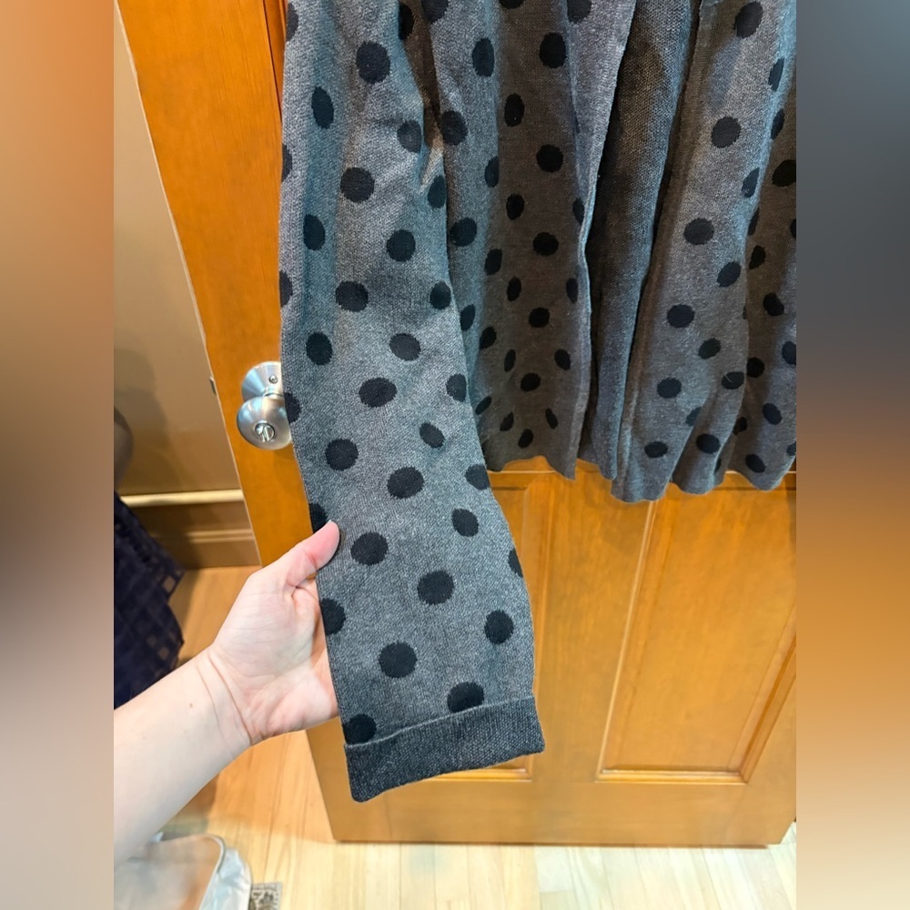 Elle Women’s Charcoal Gray Open-Front Cardigan With Black Polka Dots Size M - Picture 4 of 7